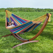 Double Cotton Hammock with Solid Pine Stand (260cm) - Tropical