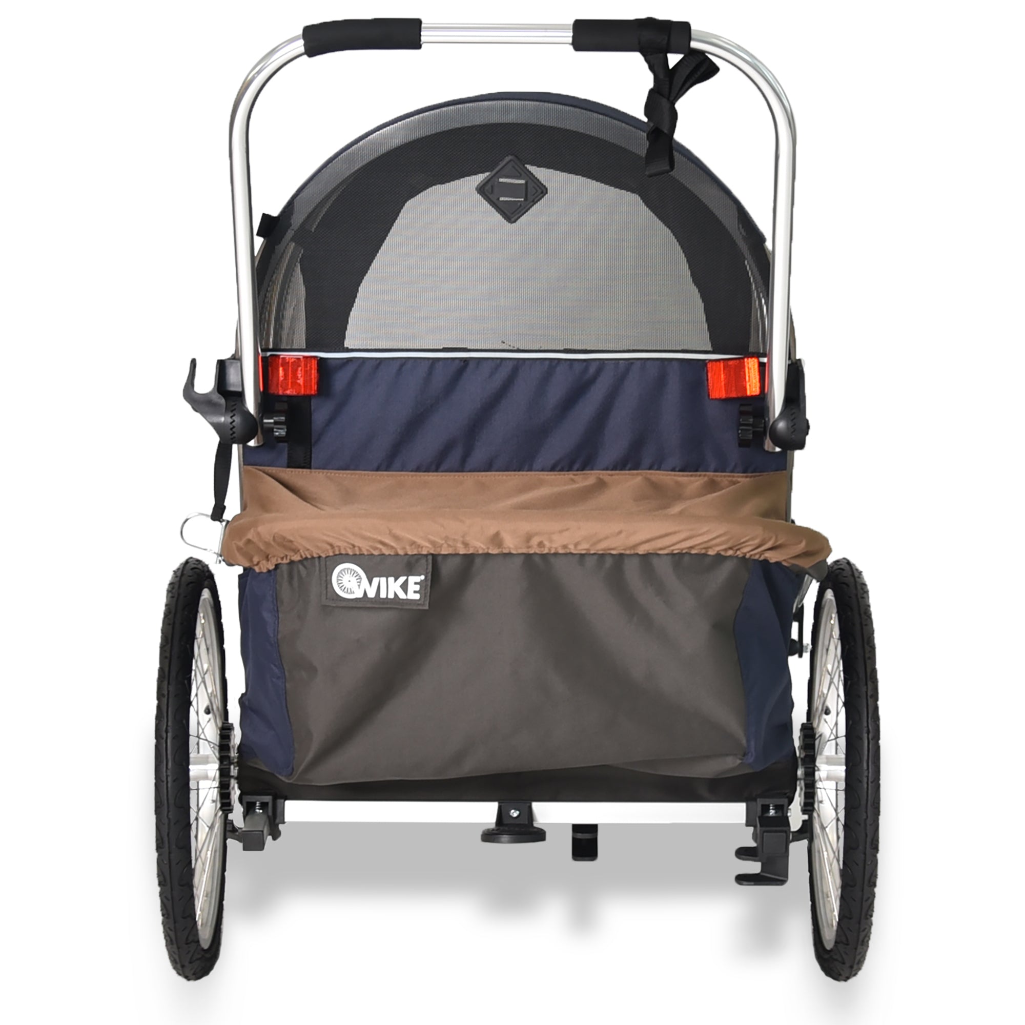 Wike Premium Double Children's Bike Trailer with Stroller & Jogging Kit - Navy & Brown