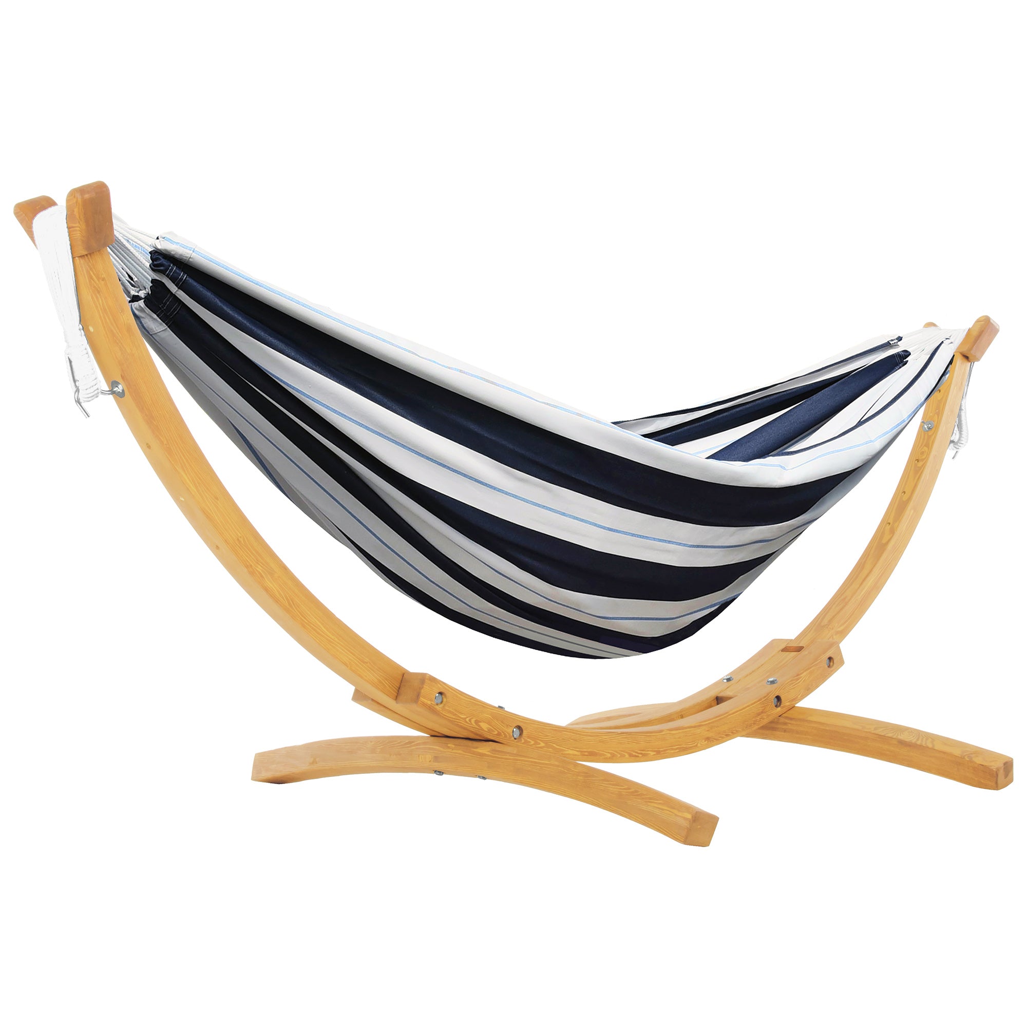 Double Cotton Hammock with Solid Pine Stand (260cm) - Harbor