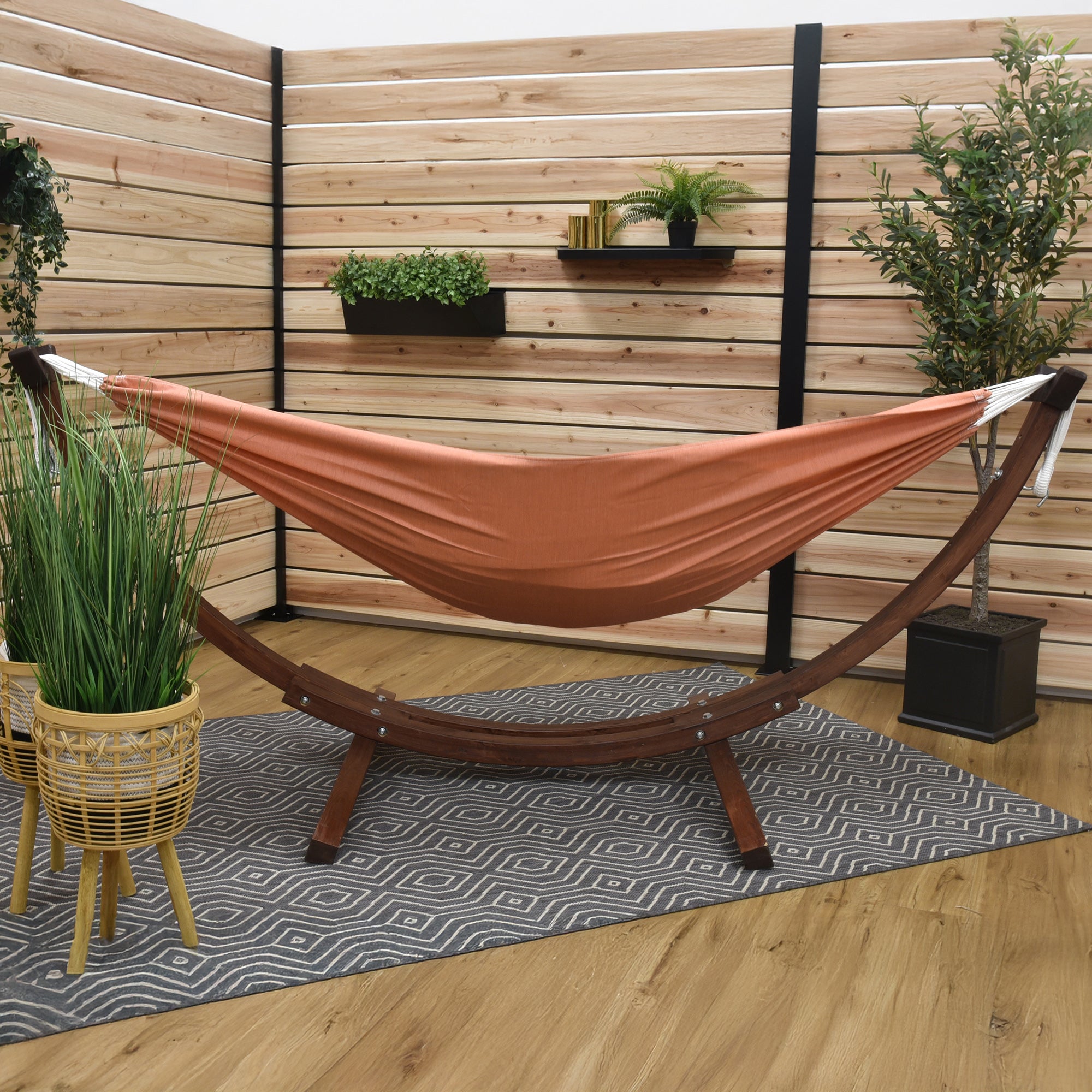 Double Sunbrella® Hammock with Solid Pine Stand (260cm) - Coral
