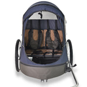 Wike Premium Double Children's Bike Trailer with Stroller & Jogging Kit - Navy & Brown