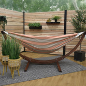 Double Sunbrella® Hammock with Solid Pine Stand (260cm) - Cameo