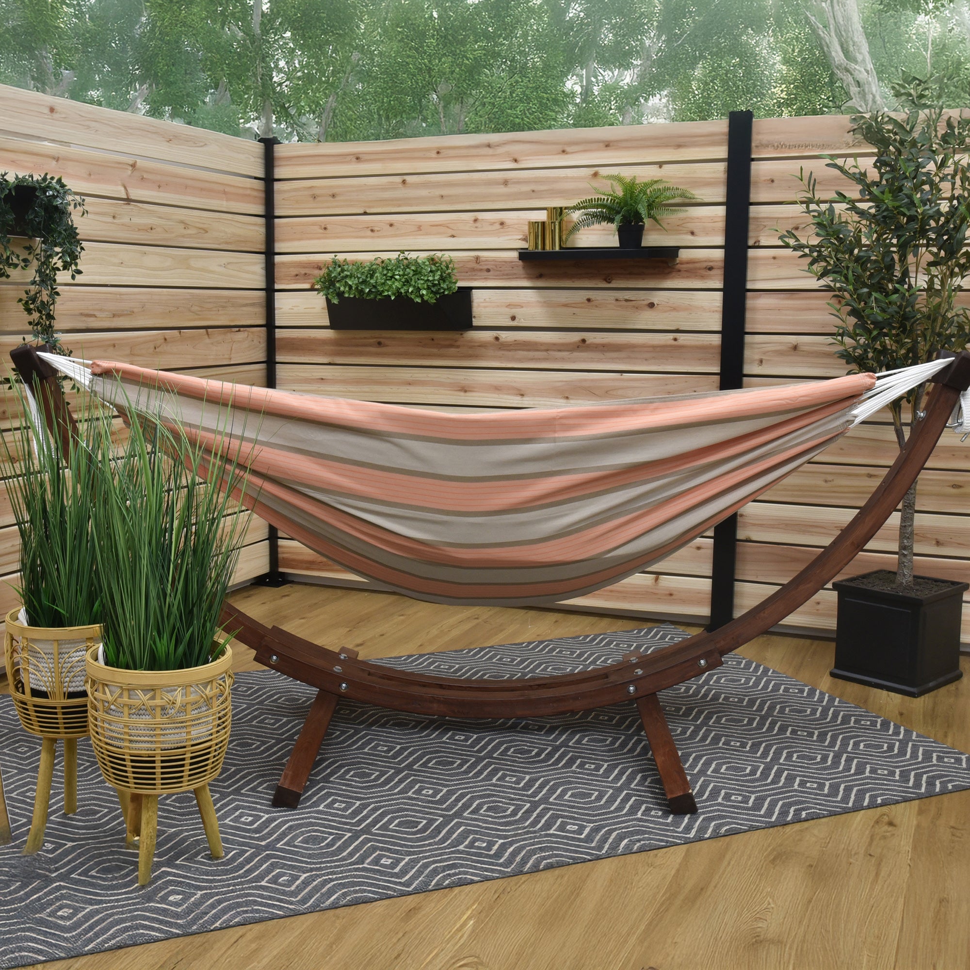 Double Sunbrella® Hammock with Solid Pine Stand (260cm) - Cameo