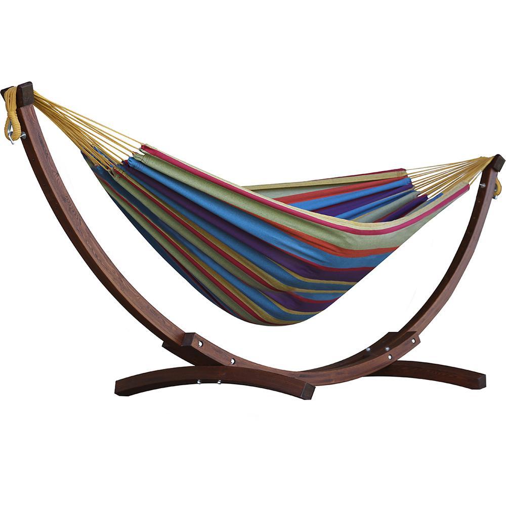 Double Cotton Hammock with Solid Pine Stand 260cm (FSC Certified) Tropical