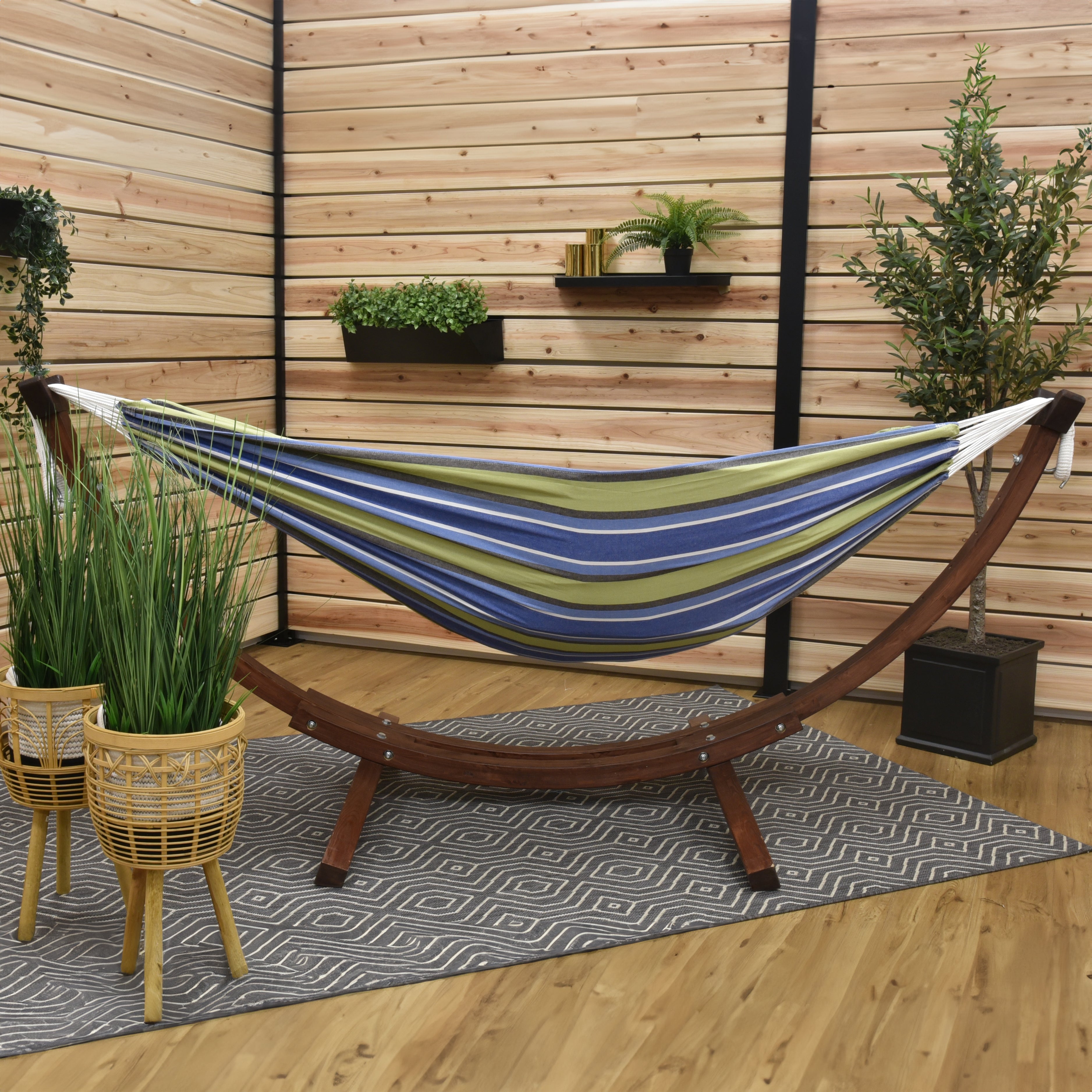 Double Cotton Hammock with Solid Pine Stand 260cm (FSC Certified) Oasis