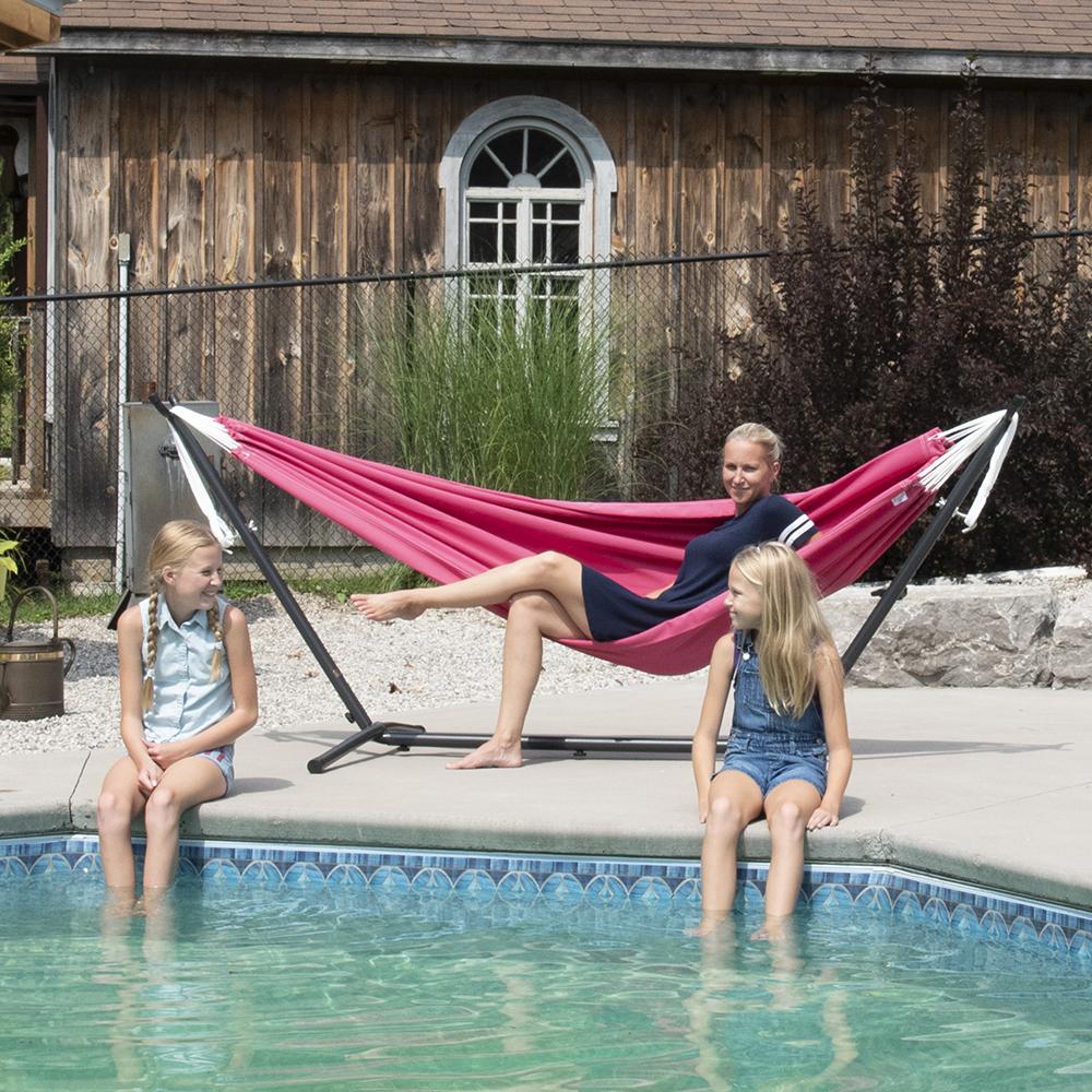 Double Polyester Hammock with Stand Royal Blue