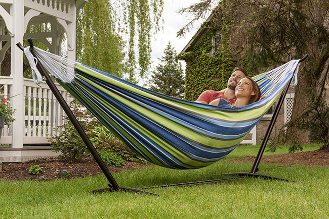 Double Cotton Hammock with Metal Stand Combo (250cm) Tropical