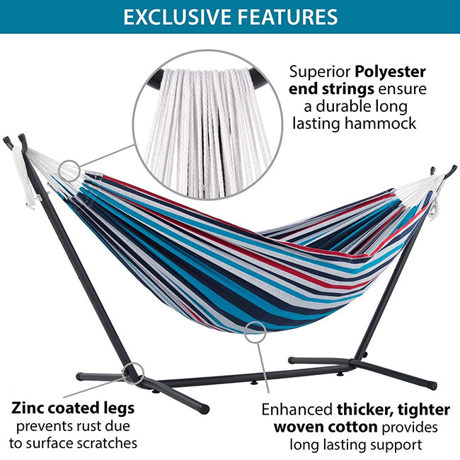 Double Cotton Hammock with Metal Stand Combo (250cm) Blue Lagoon