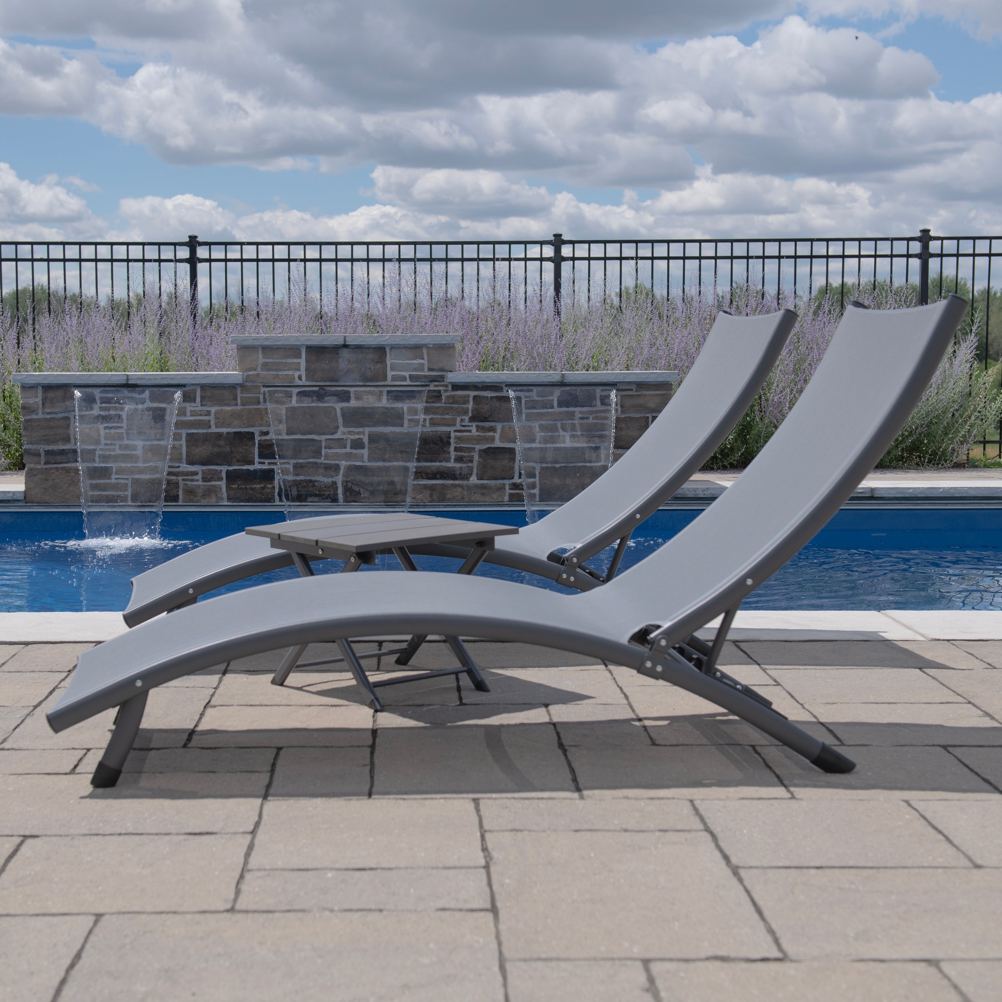 Coral Springs Phifer® & Aluminum Lounger Set (3pc) - Grey on Matte Black