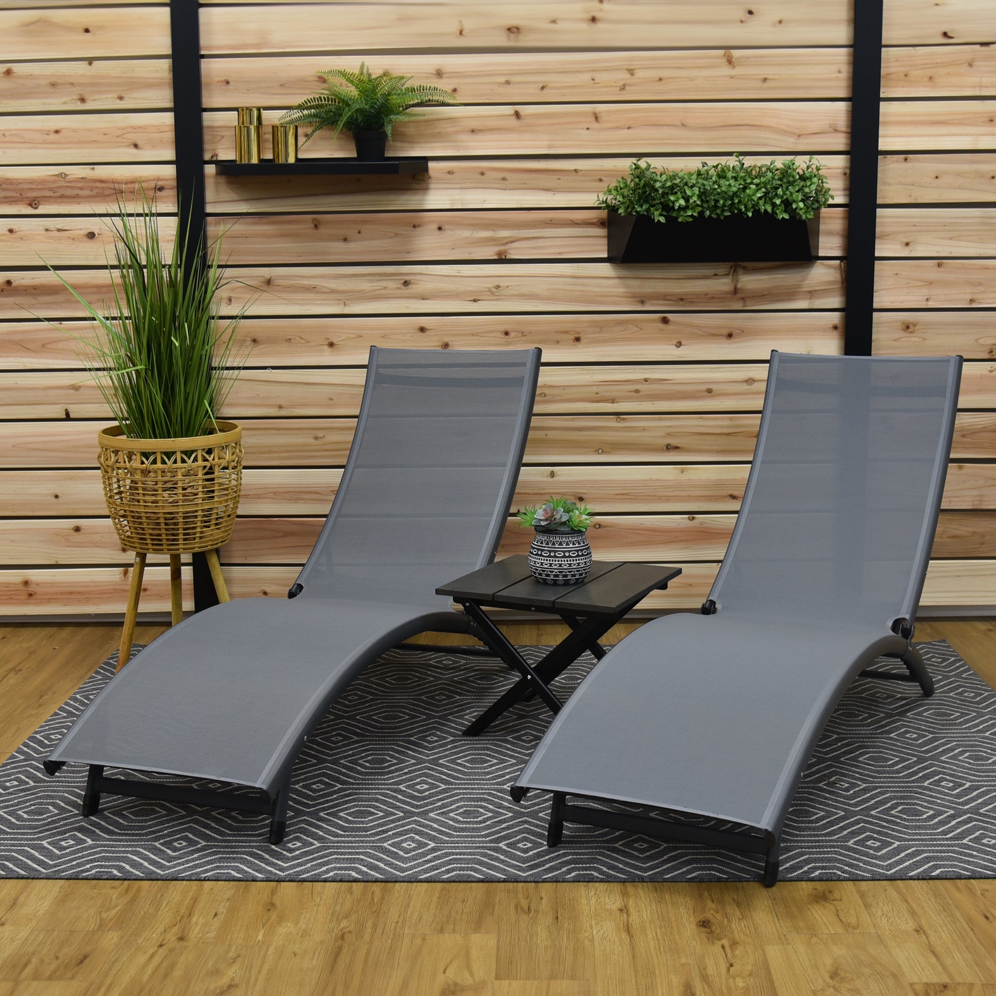 Coral Springs Lounger 3 pc Set - Aluminium Grey on Matte Black