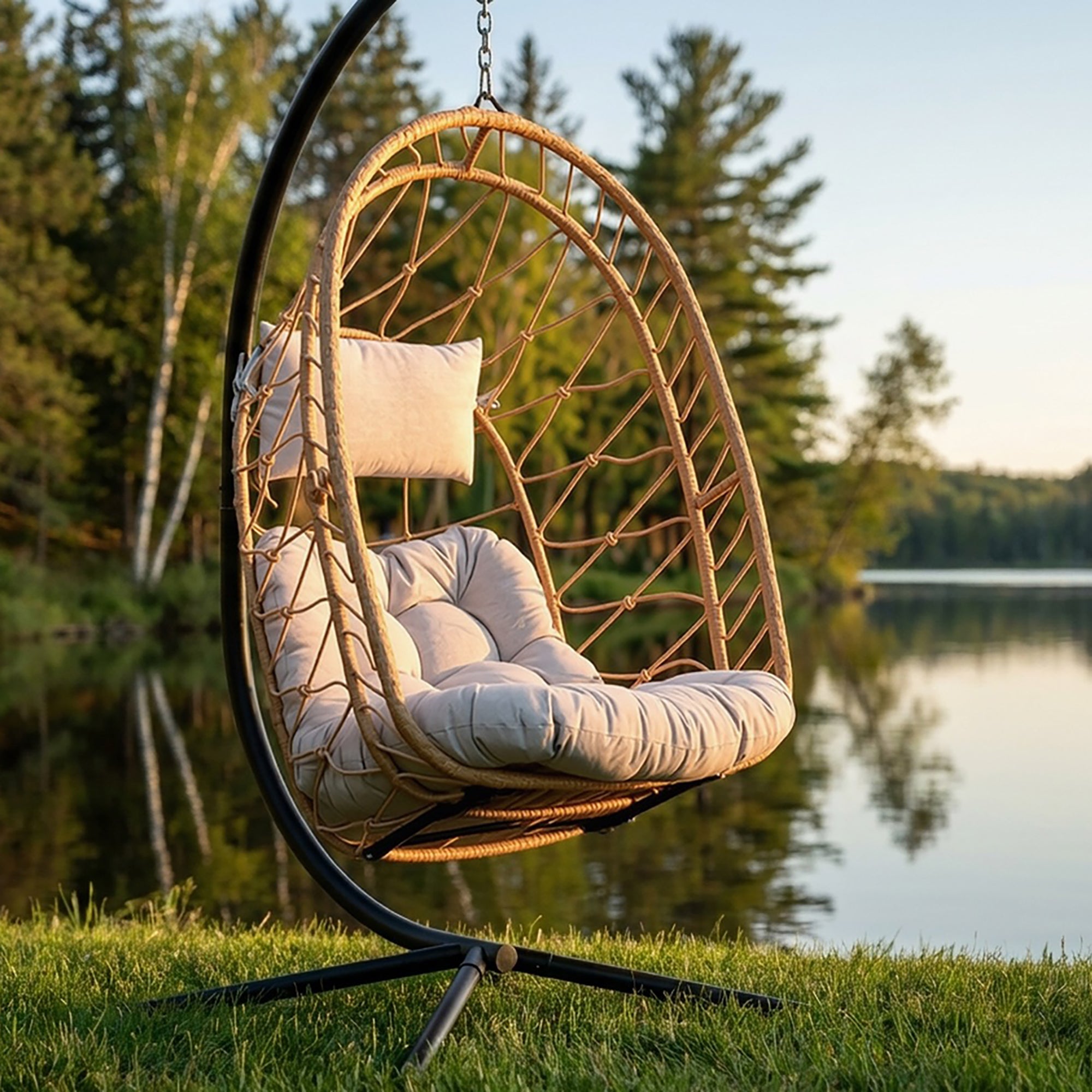 Deluxe Nest Chair with Phifer Geobella® Cushion & Steel Stand - Cappuccino