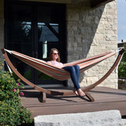 Double Sunbrella® Hammock with Solid Pine Stand (260cm) - Cameo