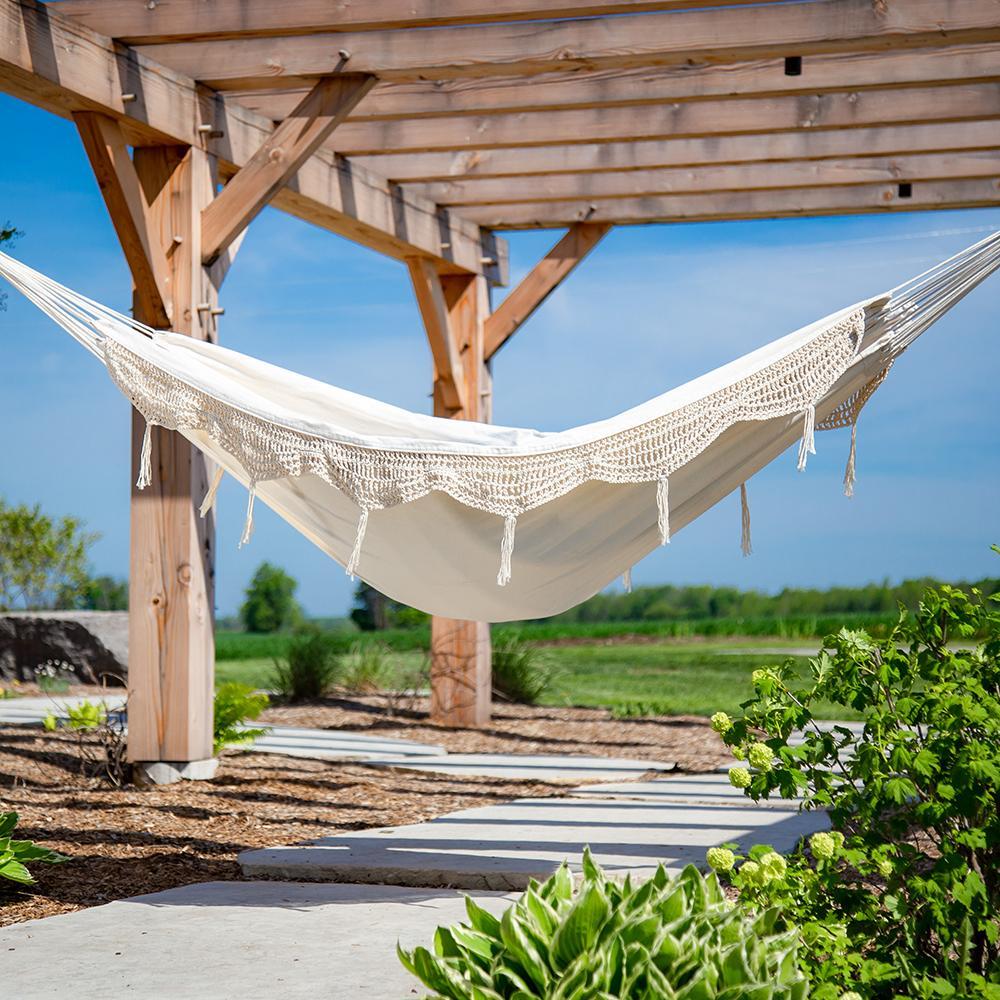 Brazilian Style Cotton Hammock - Natural with Fringe
