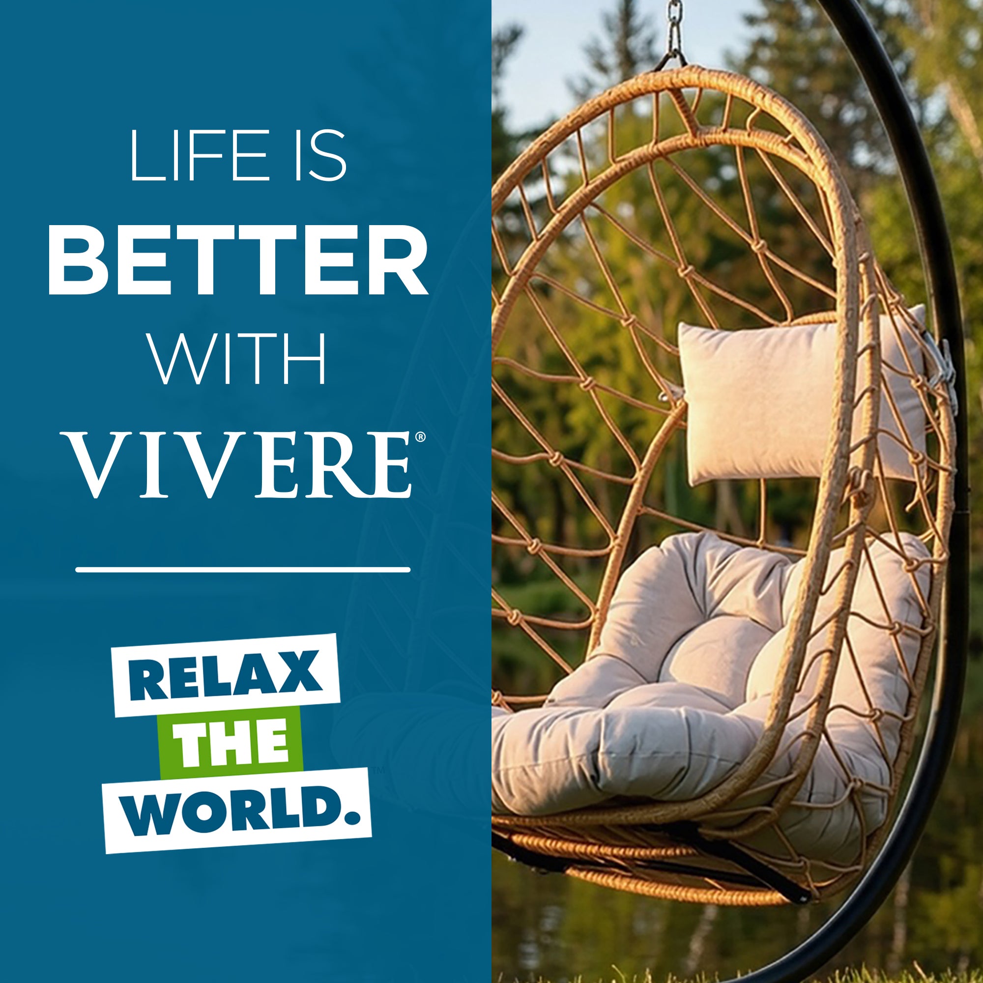 Deluxe Nest Chair with Phifer Geobella® Cushion & Steel Stand - Cappuccino