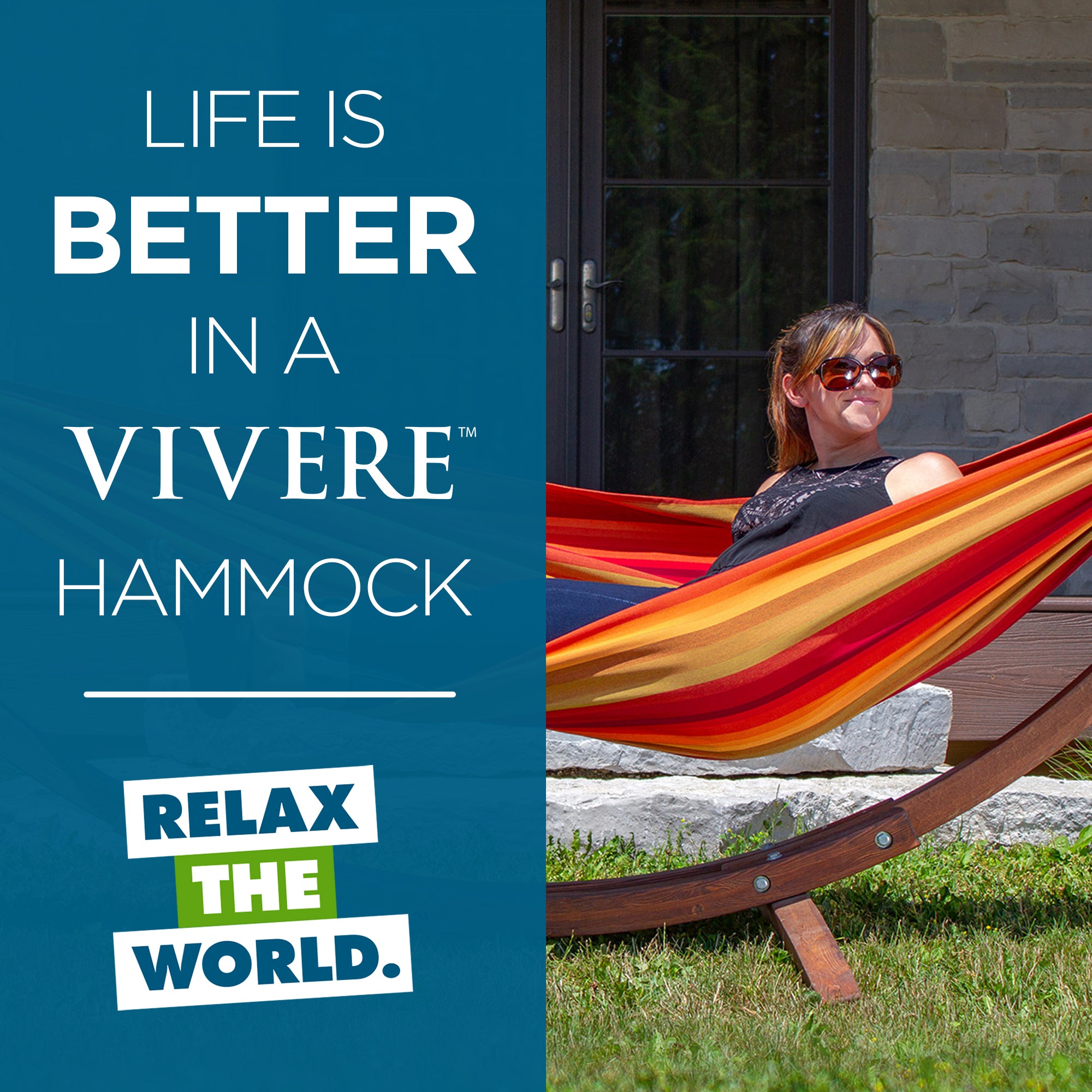 Double Sunbrella® Hammock with Solid Pine Stand (260cm) - Sunset