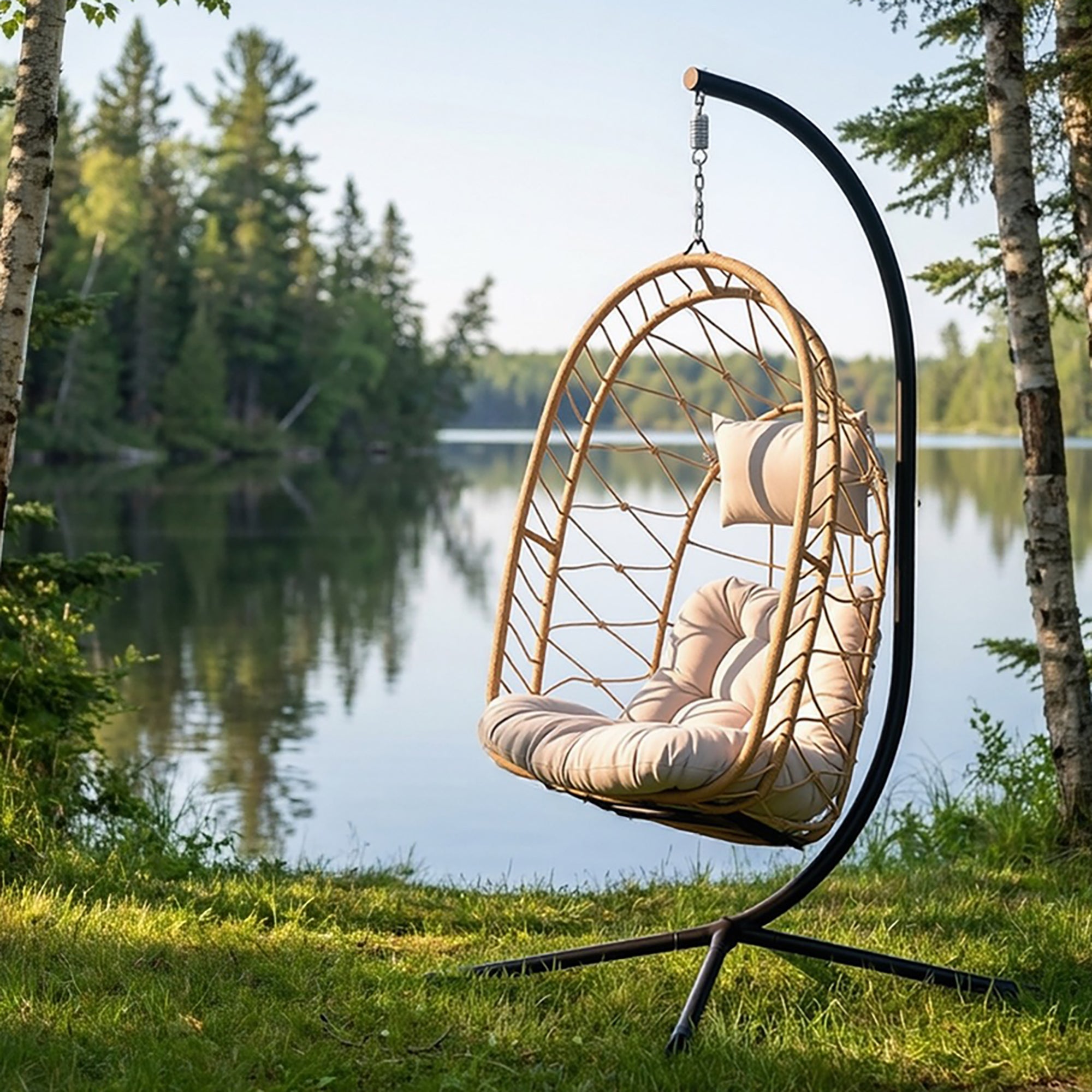 Deluxe Nest Chair with Phifer Geobella® Cushion & Steel Stand - Cappuccino