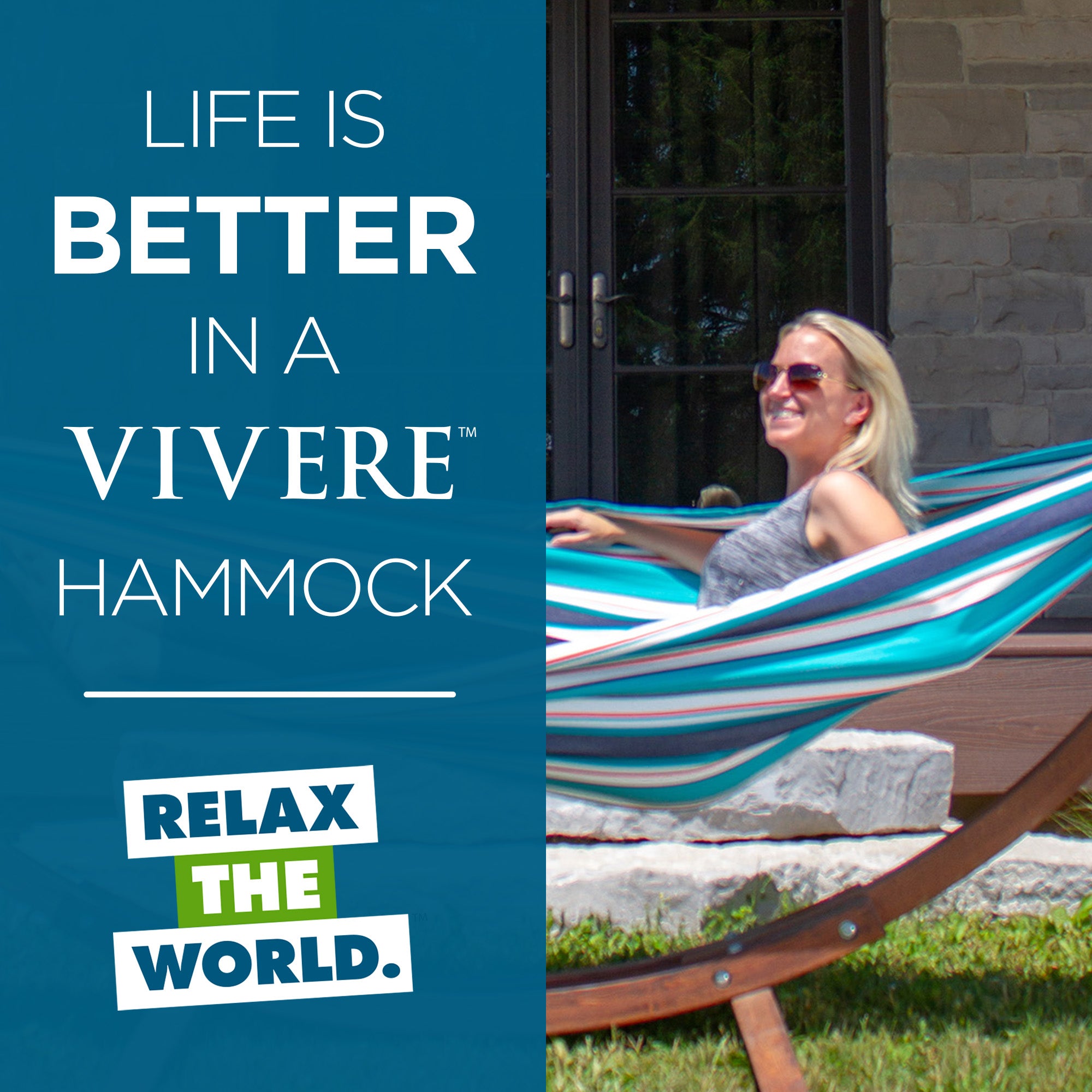 Double Sunbrella® Hammock with Solid Pine Stand (260cm) - Token Surfside