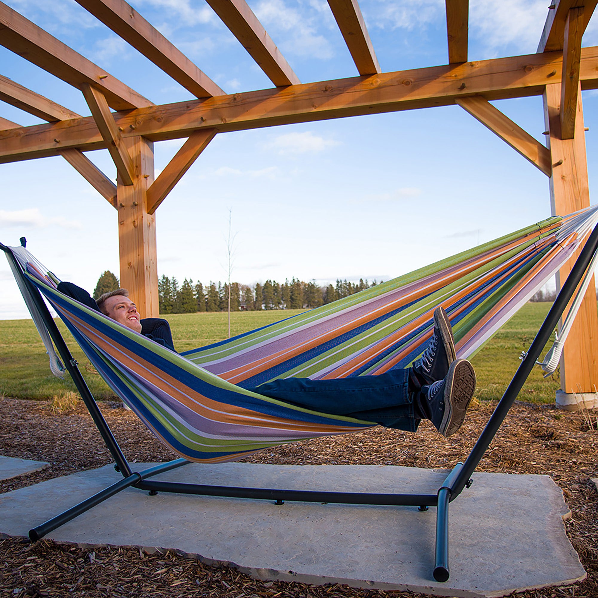 Double Cotton Hammock with Stand (250cm) - Retro