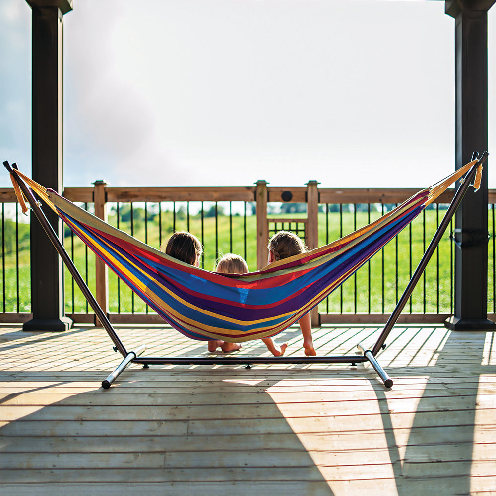 Double Cotton Hammock with Metal Stand Combo (250cm) Tropical