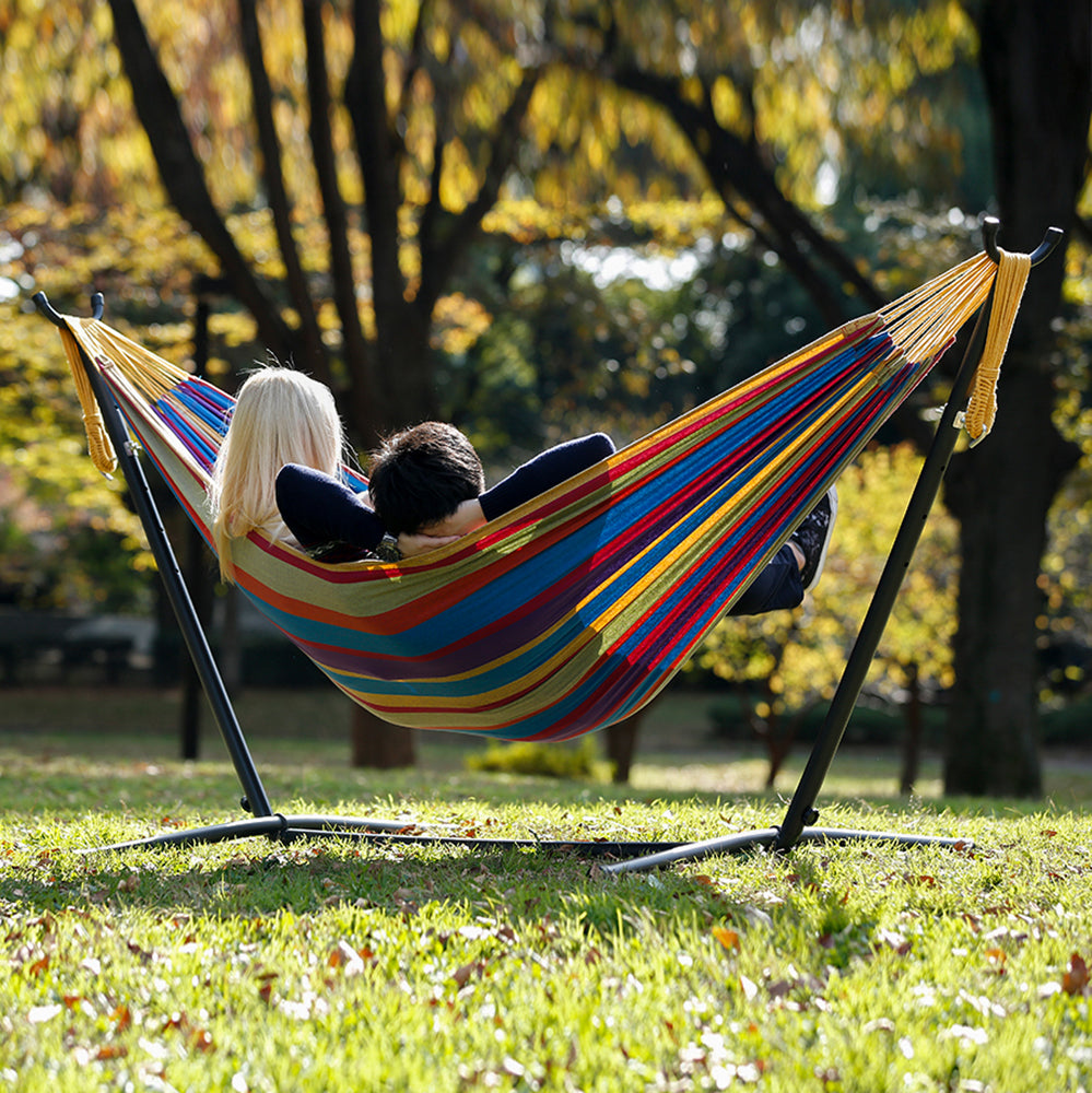 Double Cotton Hammock with Metal Stand Combo (250cm) Tropical