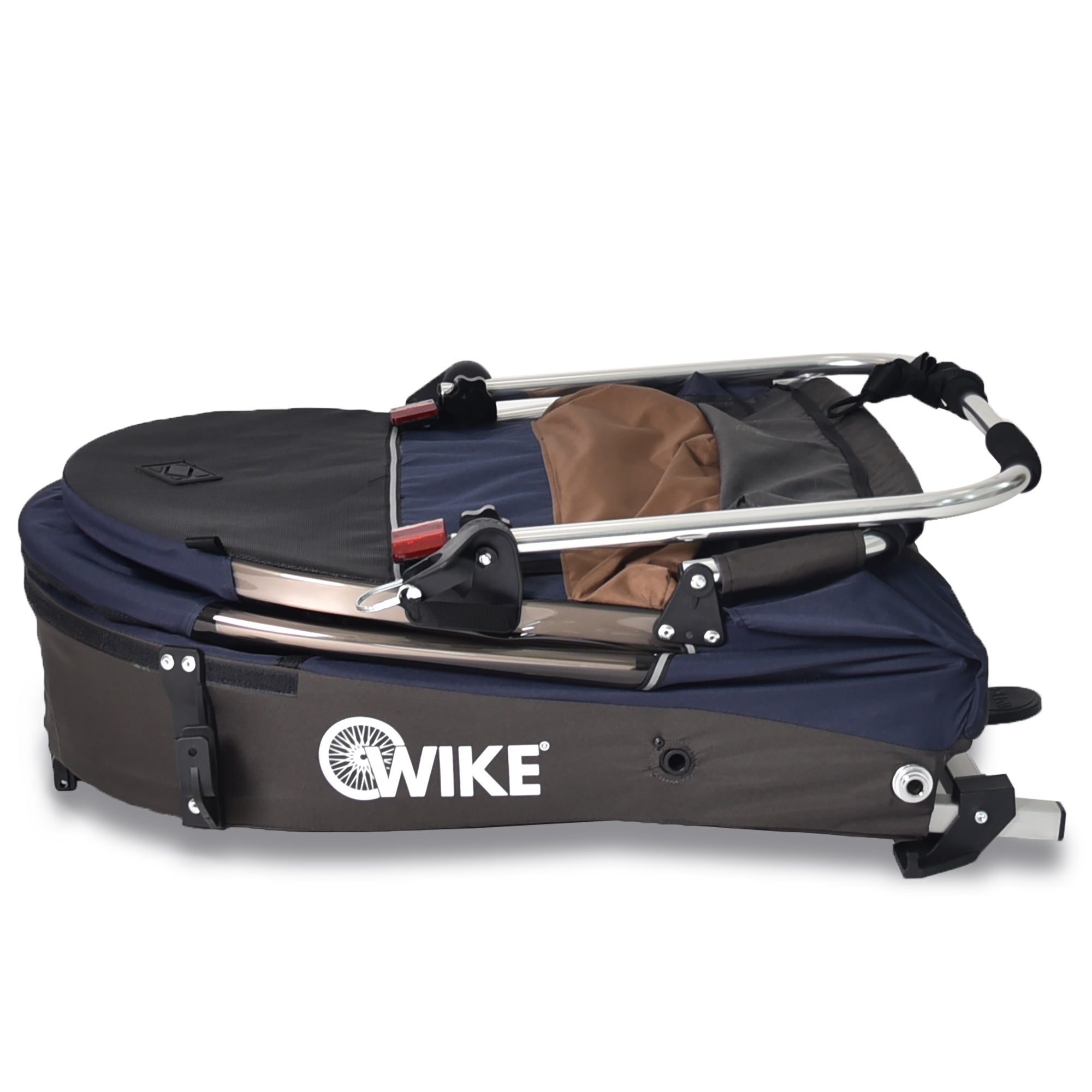 Wike Premium Double Children's Bike Trailer with Stroller & Jogging Kit - Navy & Brown