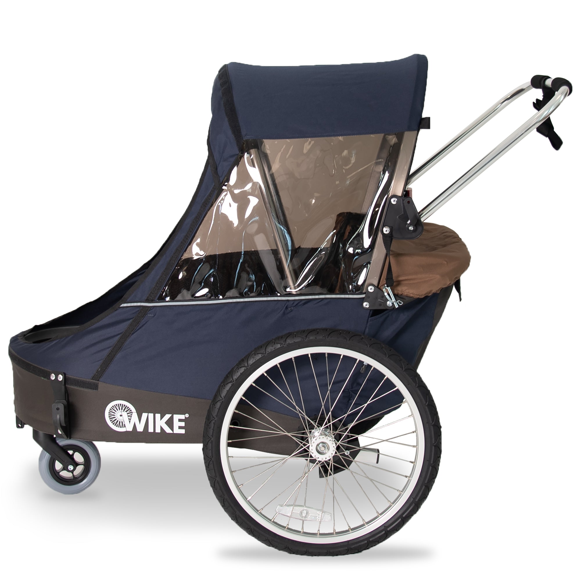 Wike Premium Double Children's Bike Trailer with Stroller & Jogging Kit - Navy & Brown
